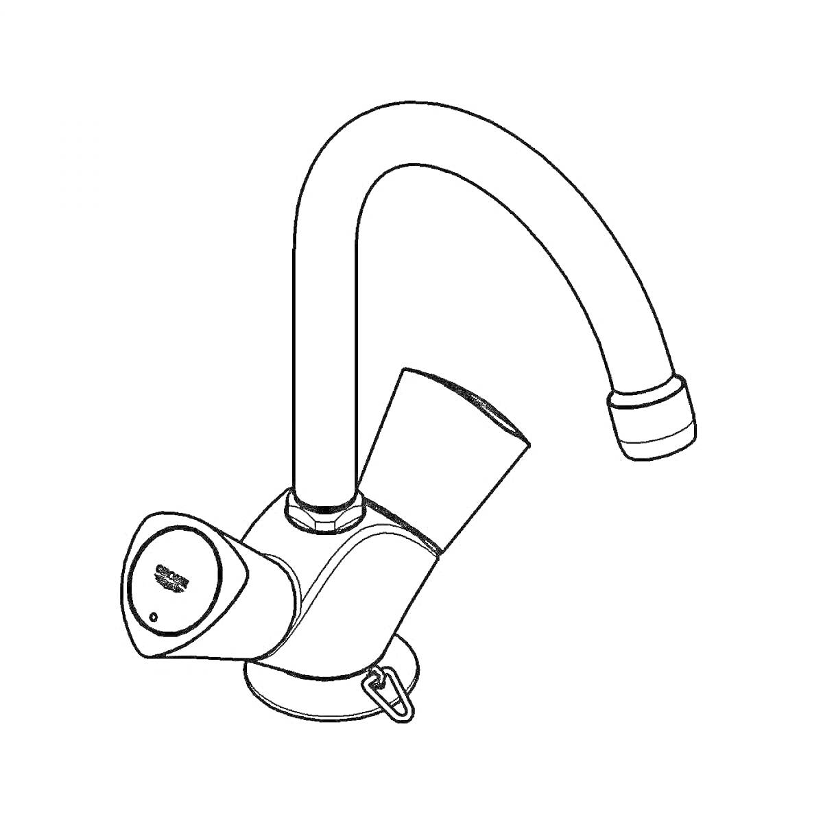 Раскраска Водопроводный кран с изогнутым изливом и ручкой