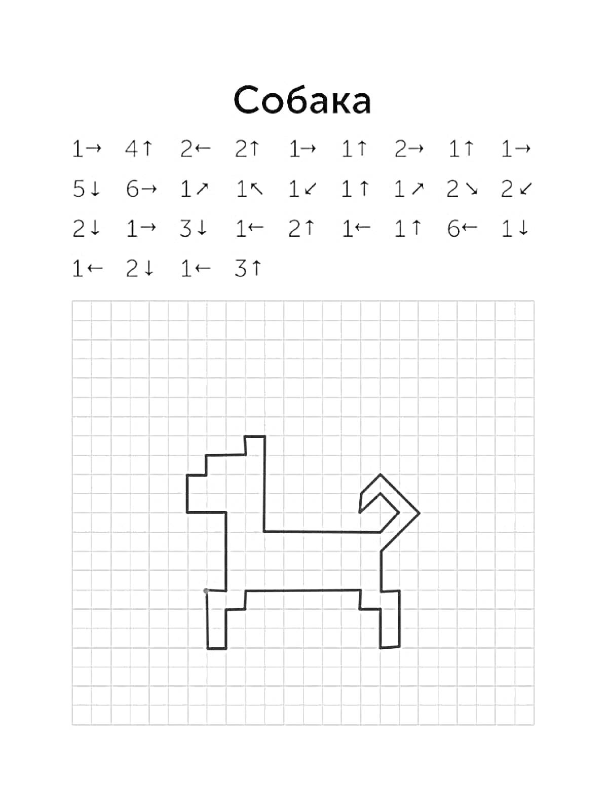 Раскраска Собака по графическому диктанту по клеточкам, с координатами и частями изображения