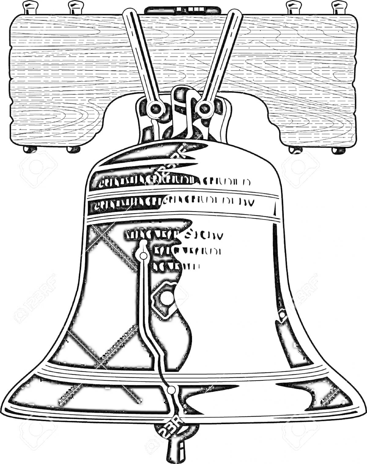Раскраска Колокол с трещиной на деревянной стойке