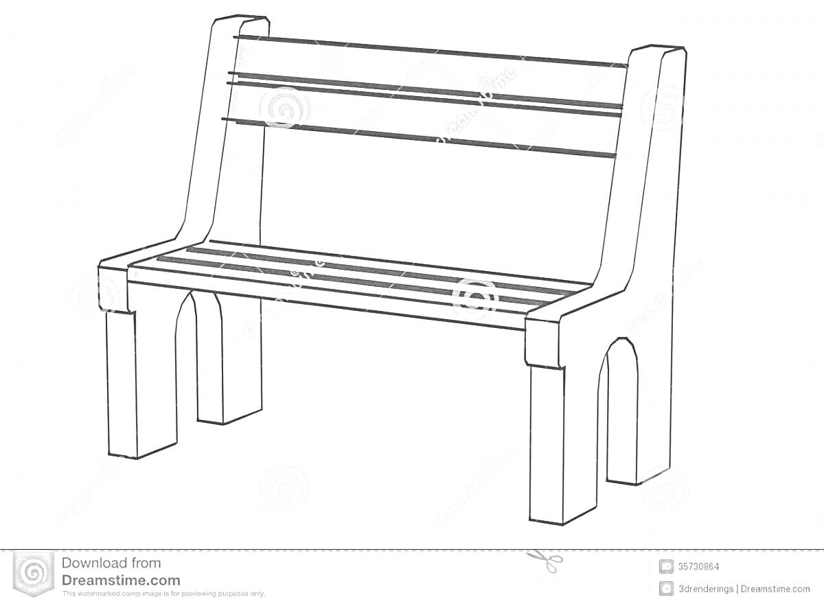 Раскраска Лавочка с деревянными планками и прочными ножками