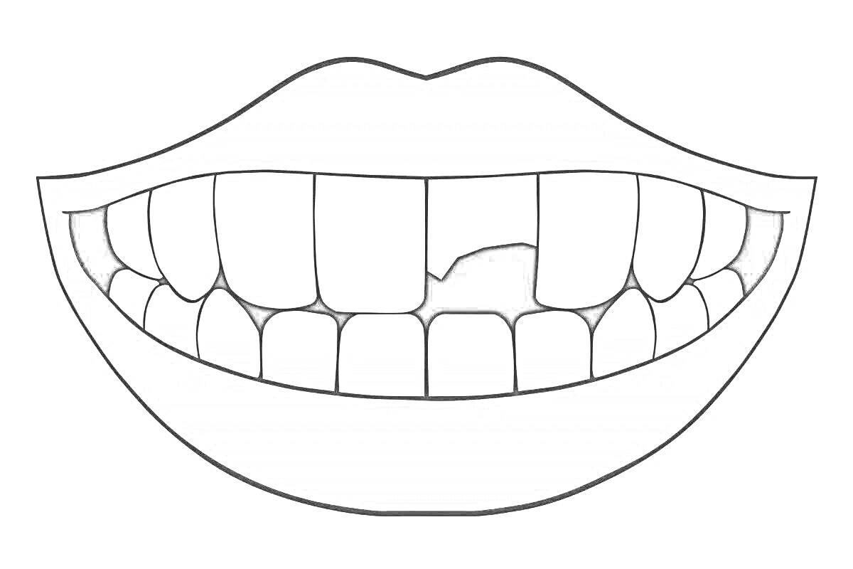 На раскраске изображено: Рот, Зубы, Улыбка, Стоматология