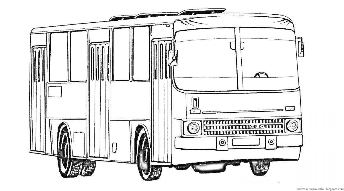 На раскраске изображено: Городской автобус, Транспорт, Для мальчиков, Автотранспорт, Колёса, Окна