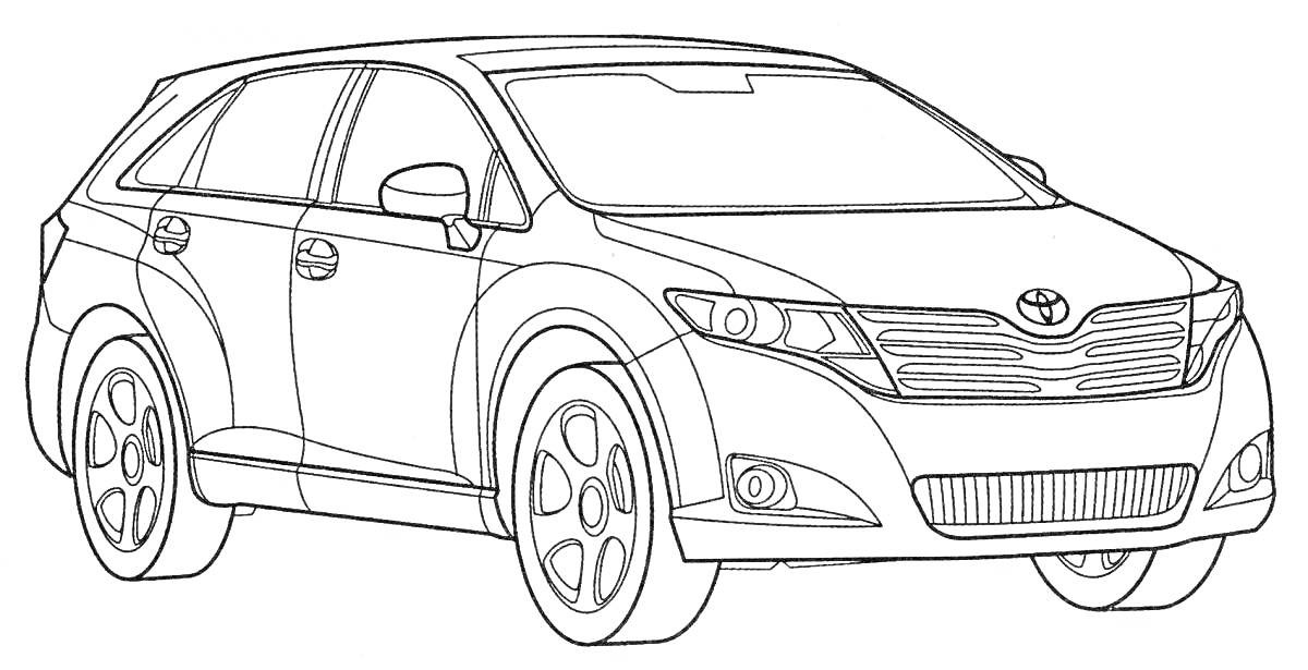 Раскраска Раскраска автомобиля Toyota Venza с передними деталями: фары, капот, бампер, боковые зеркала