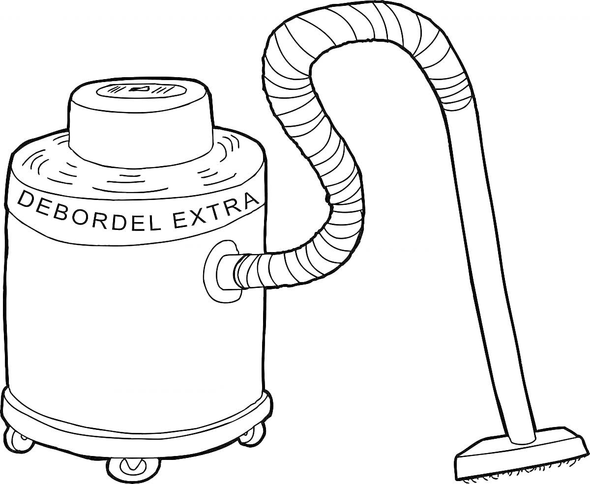 Раскраска Пылесос с круглыми колесами и гибким шлангом