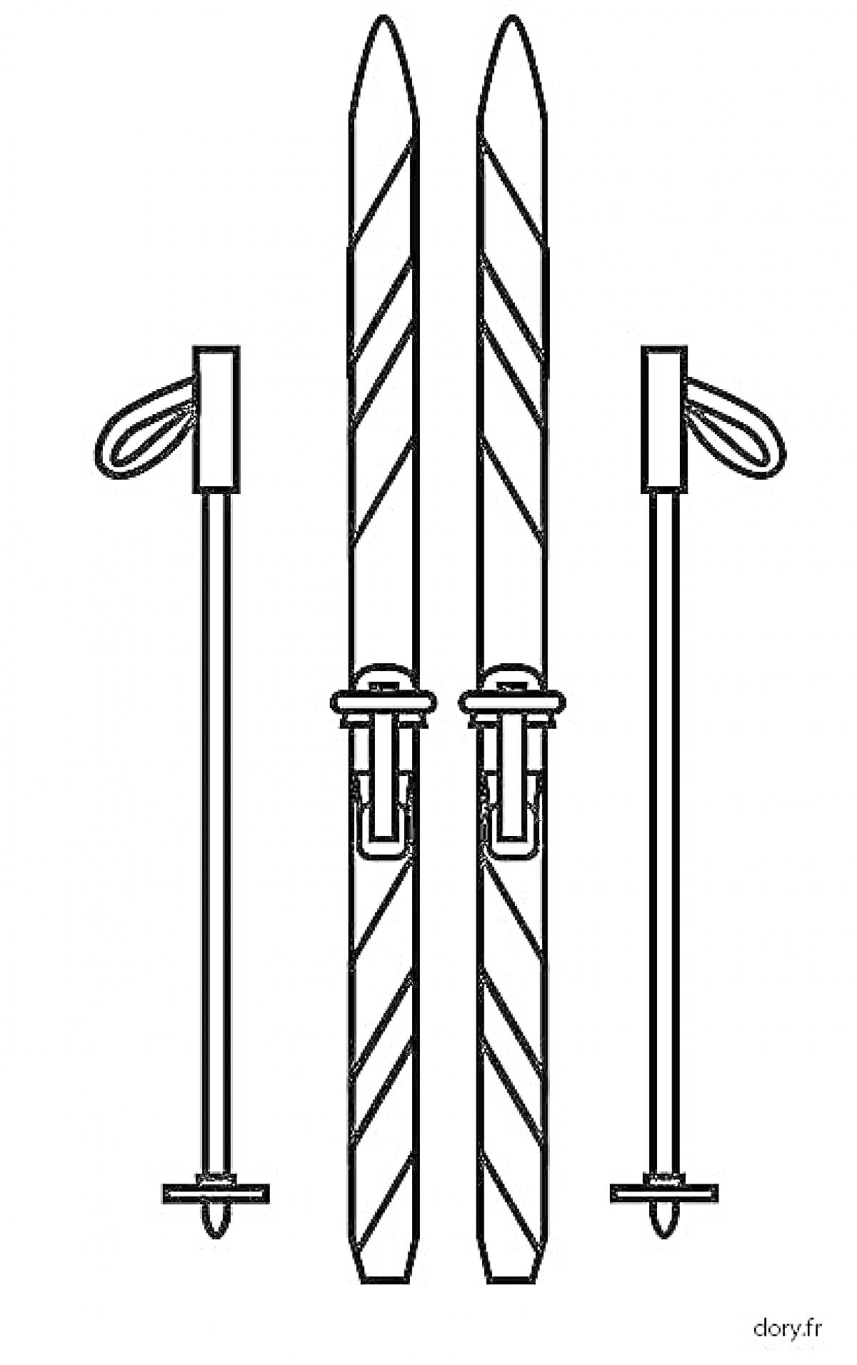 Раскраска Пара лыж с палками для детей