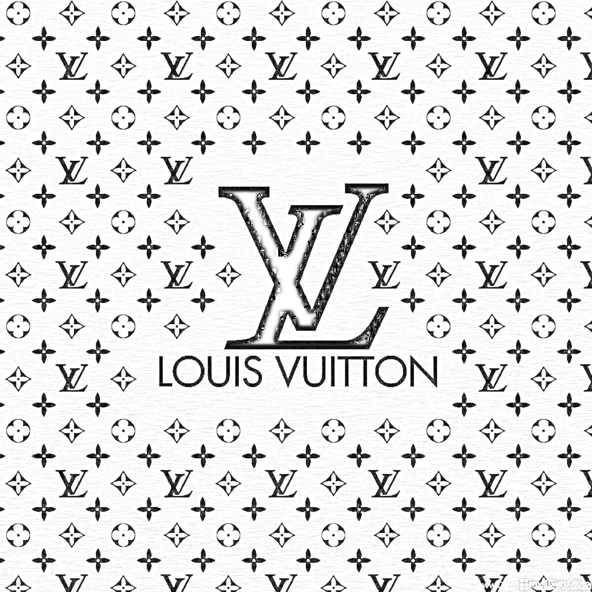 На раскраске изображено: Louis Vuitton, Монограмма, Дизайн, Мода, Бренд, Люкс