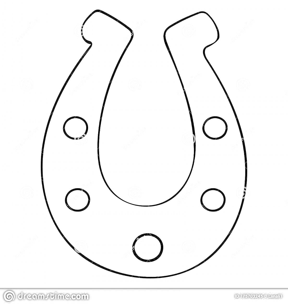 На раскраске изображено: Подкова, Отверстия, Для детей, Удача, Счастье, Талисман