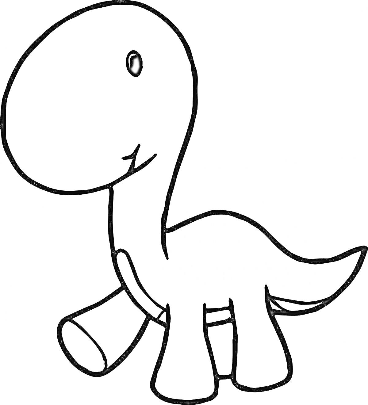 Раскраска Динозаврик с длинной шеей, малыше, улыбается