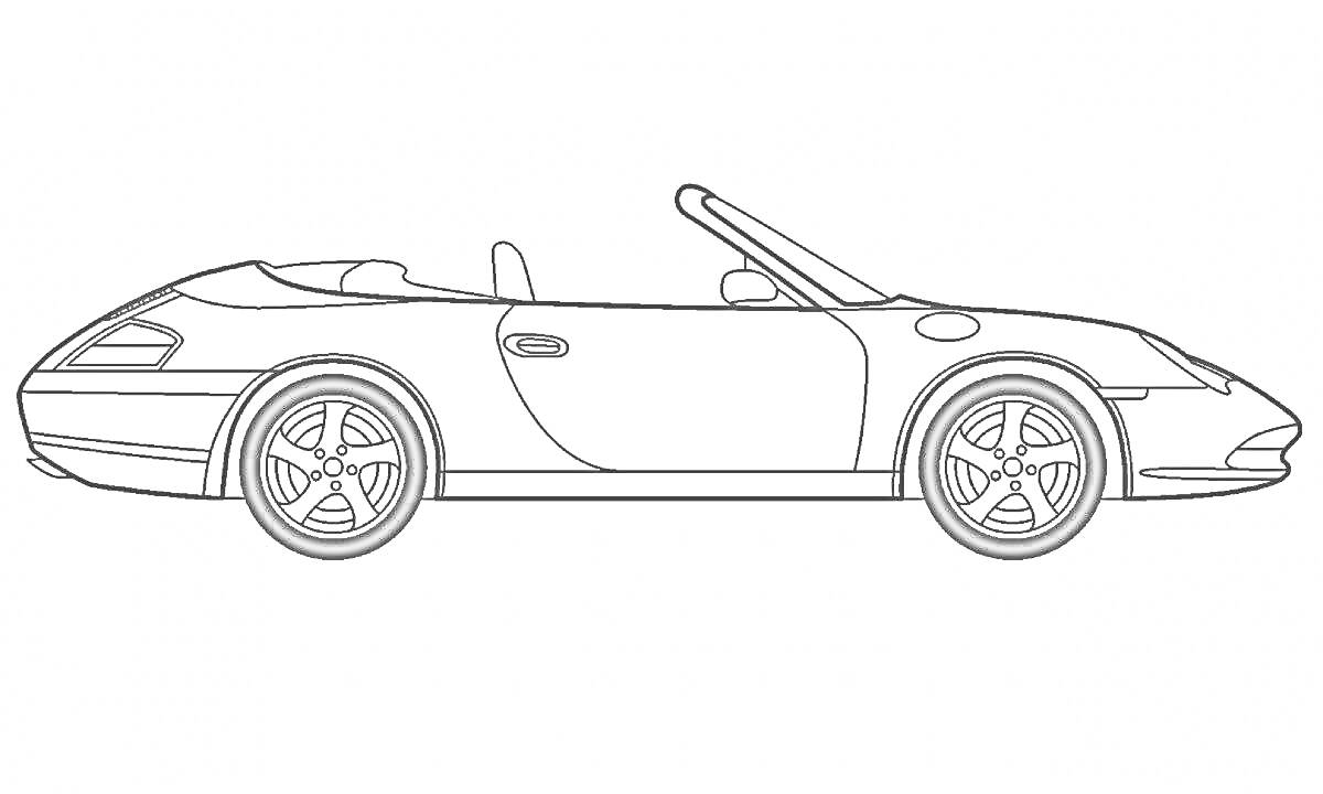 Раскраска Спортивный кабриолет с открытым верхом, боковой вид