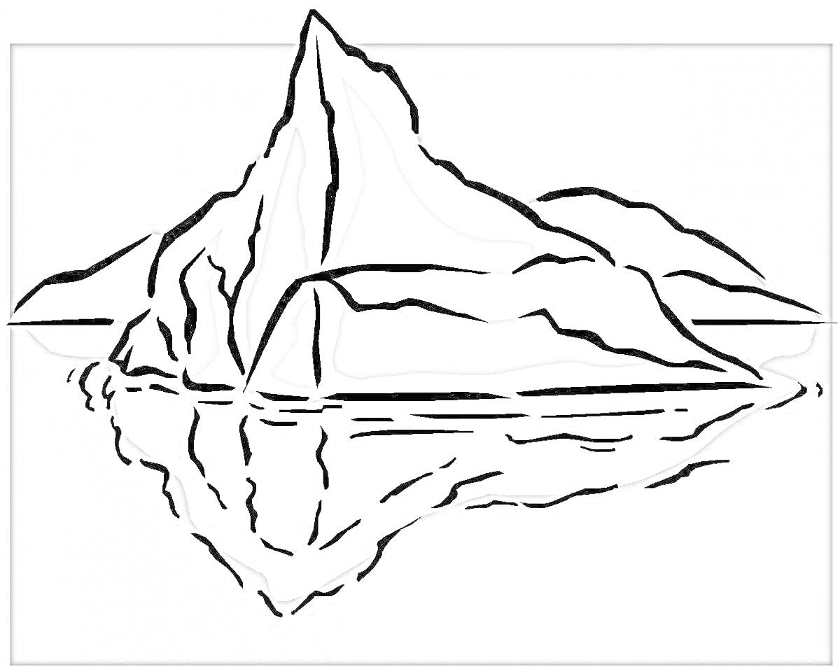 Раскраска Айсберг с отражением в воде на сером фоне