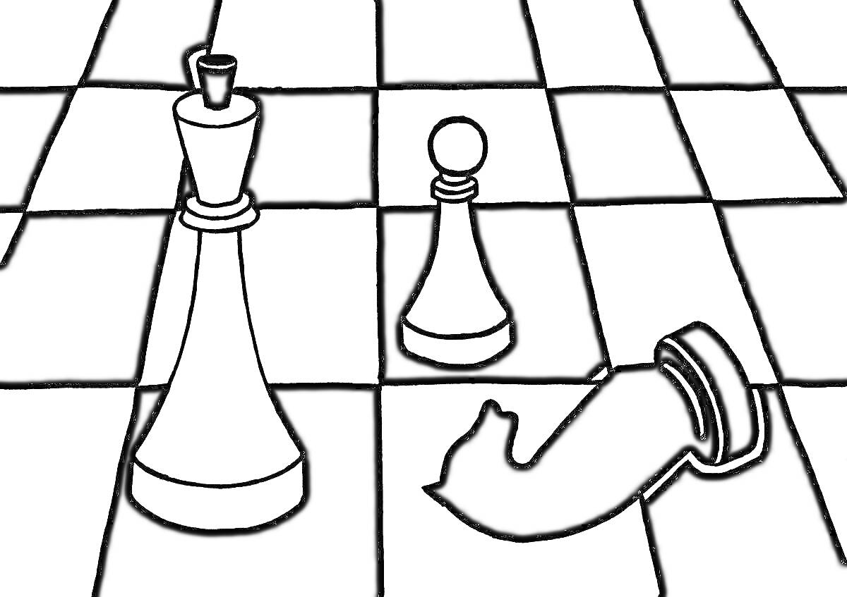 Раскраска Король, пешка и сбитая лошадь на шахматной доске