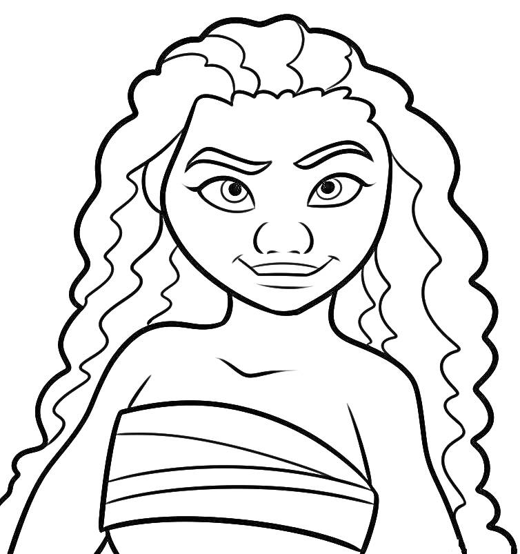 Моана с длинными волнистыми волосами и полосатой верхней одеждой