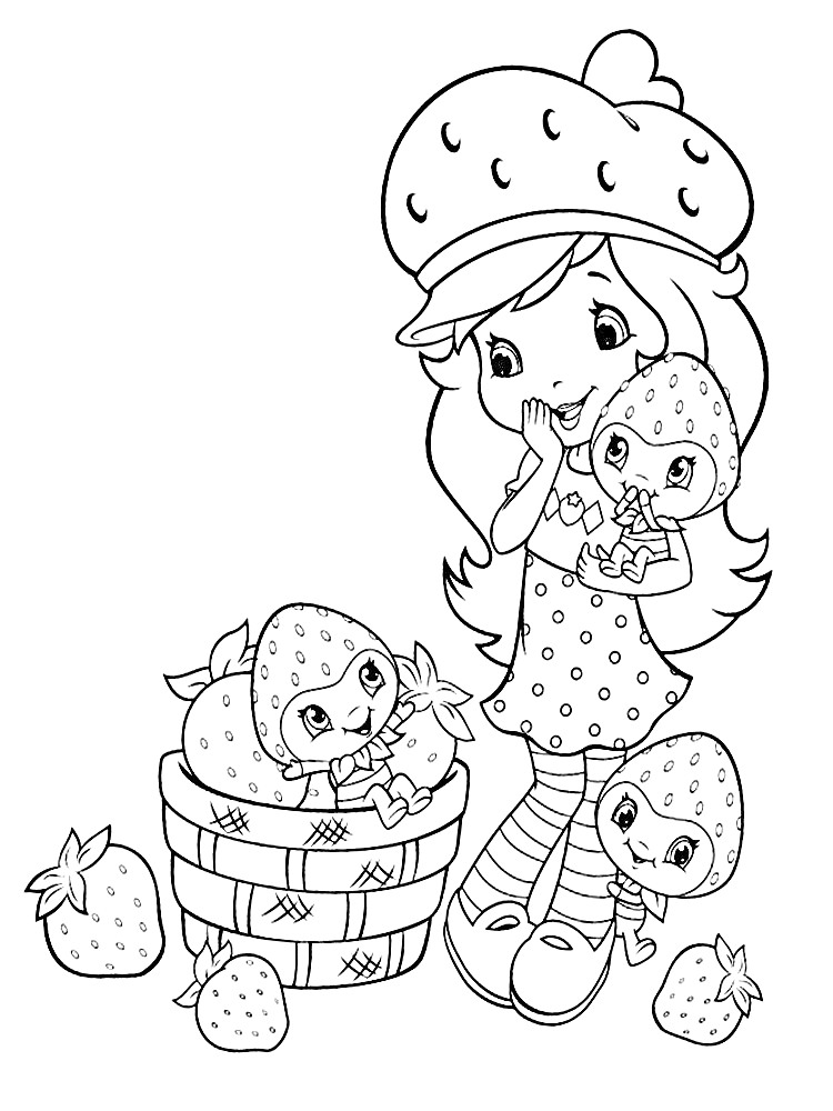 Раскраска Шарлотта Земляничка с куклой и корзиной ягод