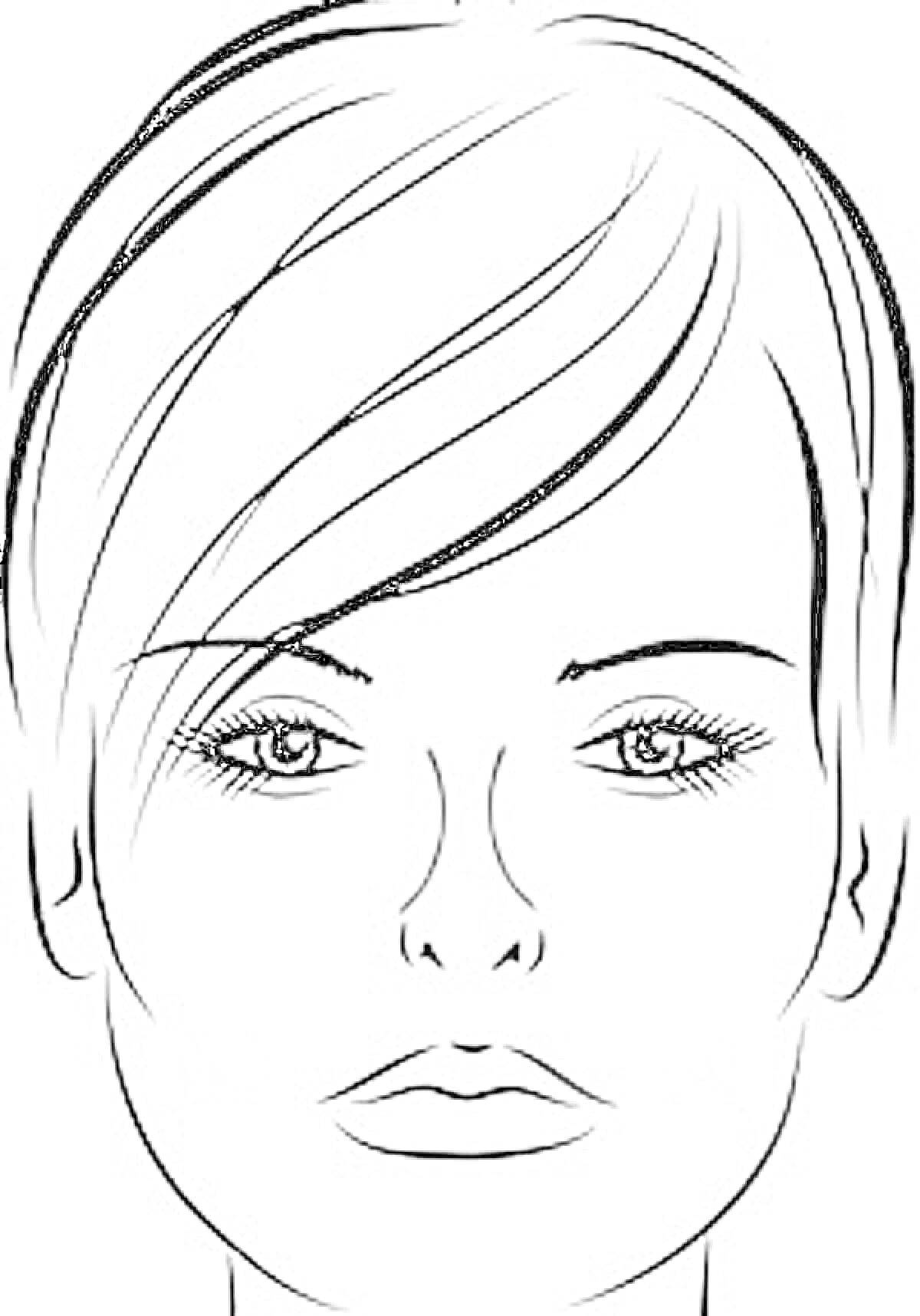 Женская фигура для раскрашивания с акцентом на макияж: глаза с ресницами, губы, волосы