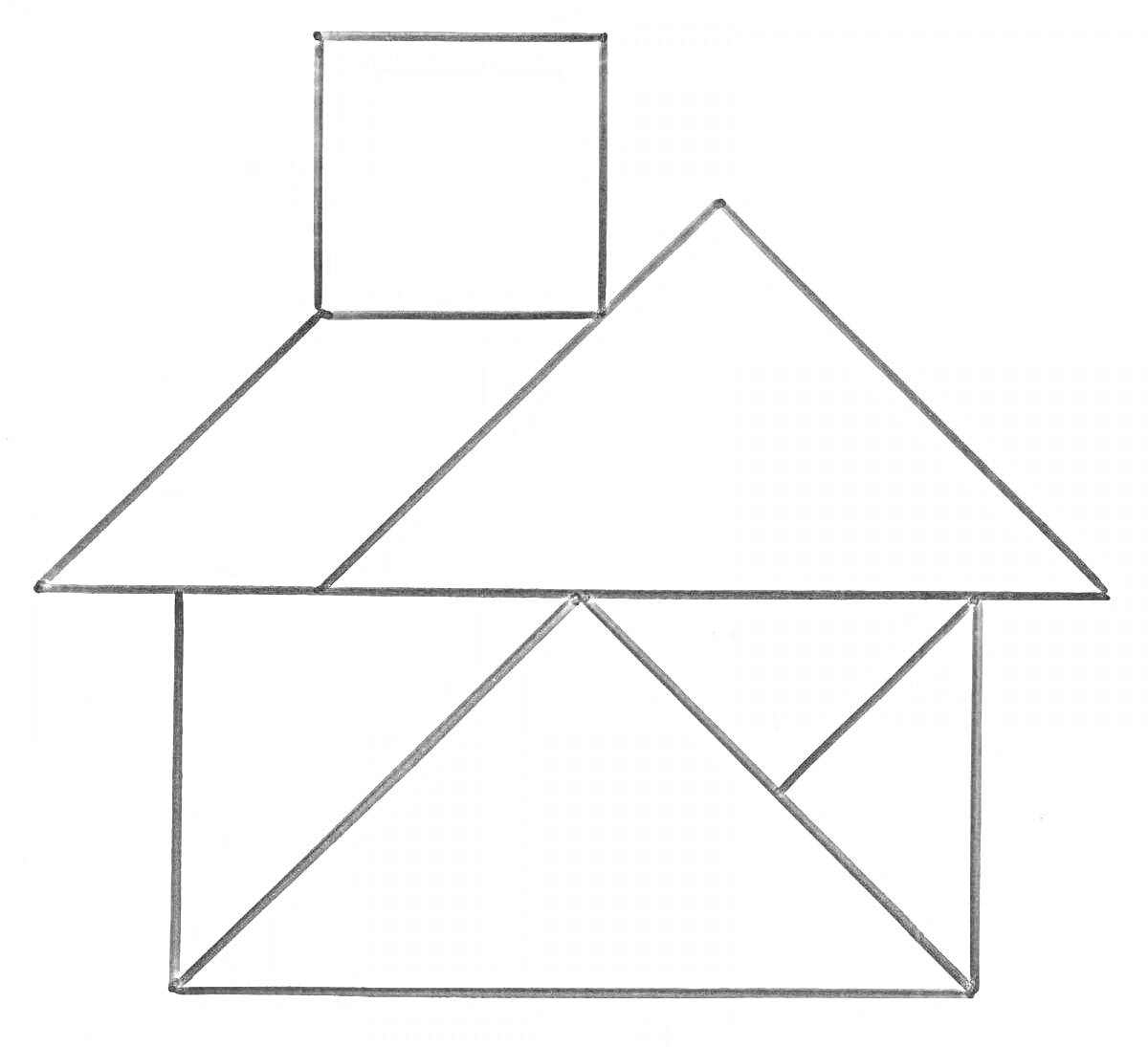 На раскраске изображено: Дом, Геометрические фигуры, Треугольники, Фигуры