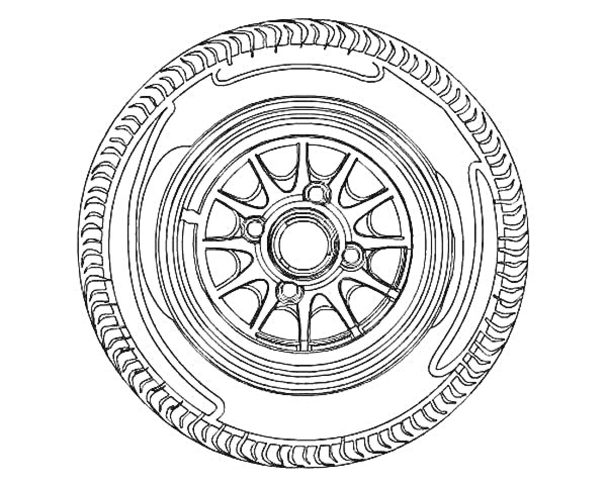 Раскраска колёсный диск с шиной