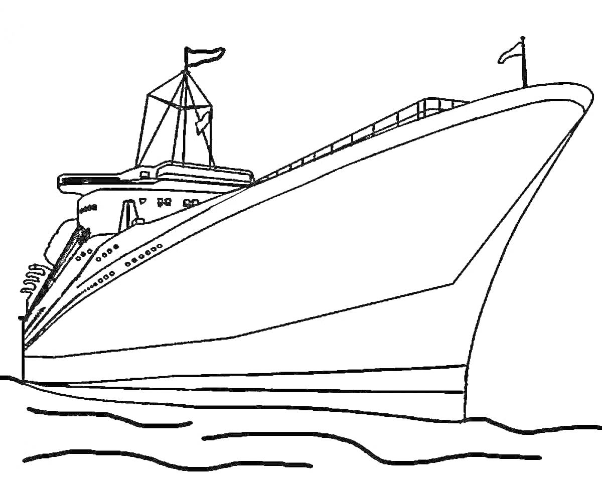 На раскраске изображено: Корабль, Море, Вода, Флаг