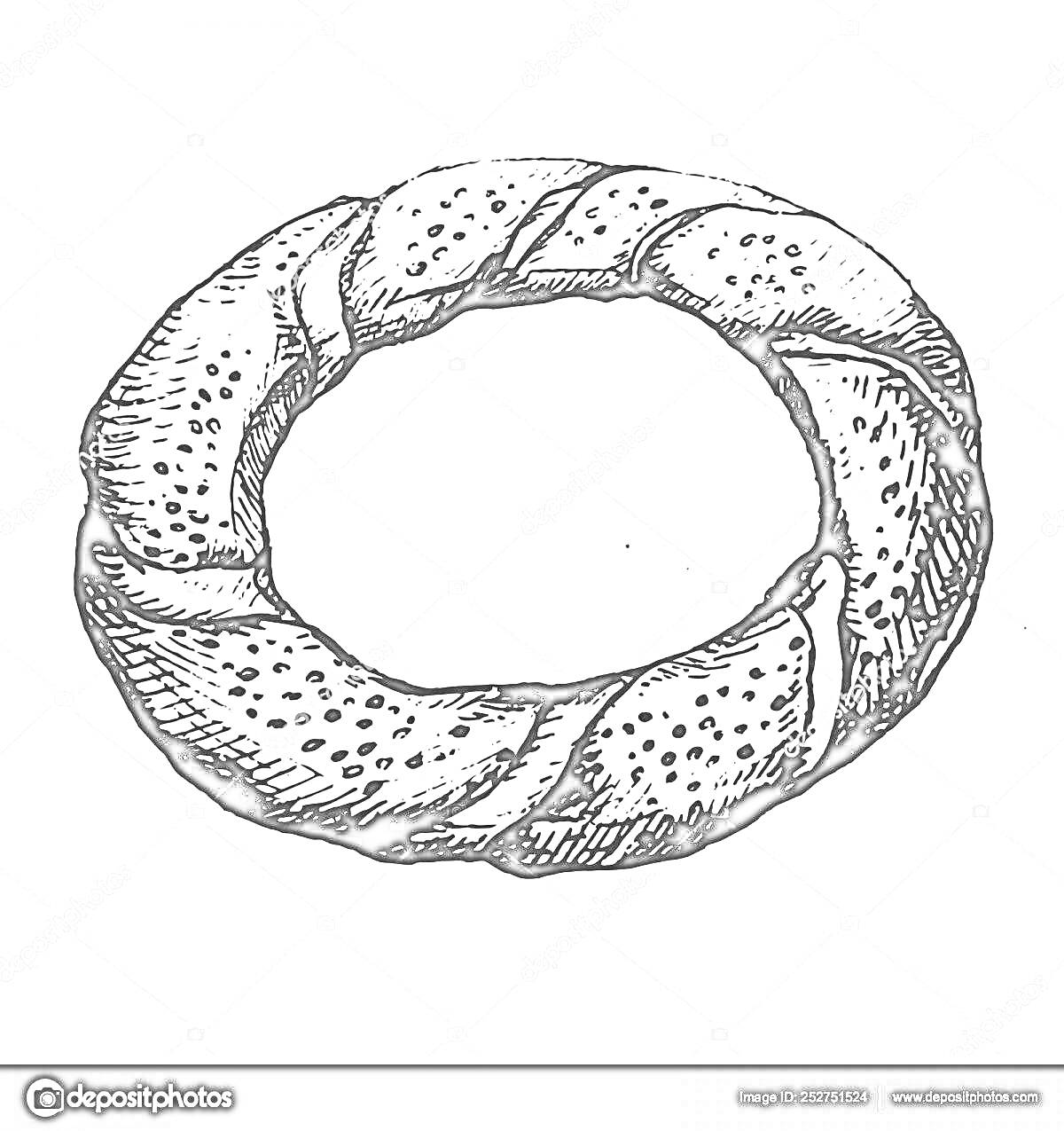Раскраска Контурная раскраска бублика с линиями и текстурными пятнами