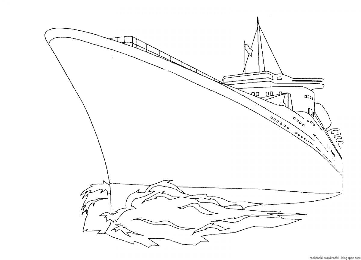На раскраске изображено: Корабль, Вода, Волны, Море, Судно, Транспорт