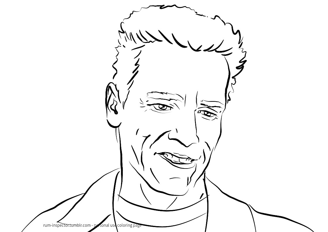 Раскраска Портрет мужчины со слегка приподнятыми волосами, в куртке и футболке