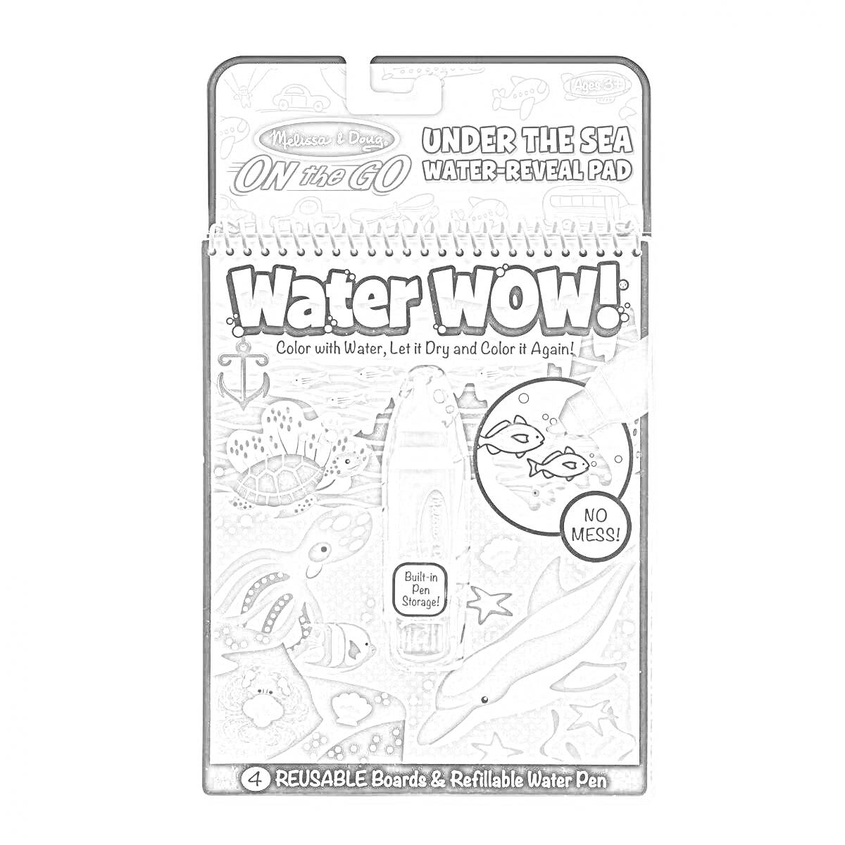 Раскраска Water WOW! On The Go Under the Sea Water-Reveal Pad with Refillable Water Pen, 4 Reusable Boards