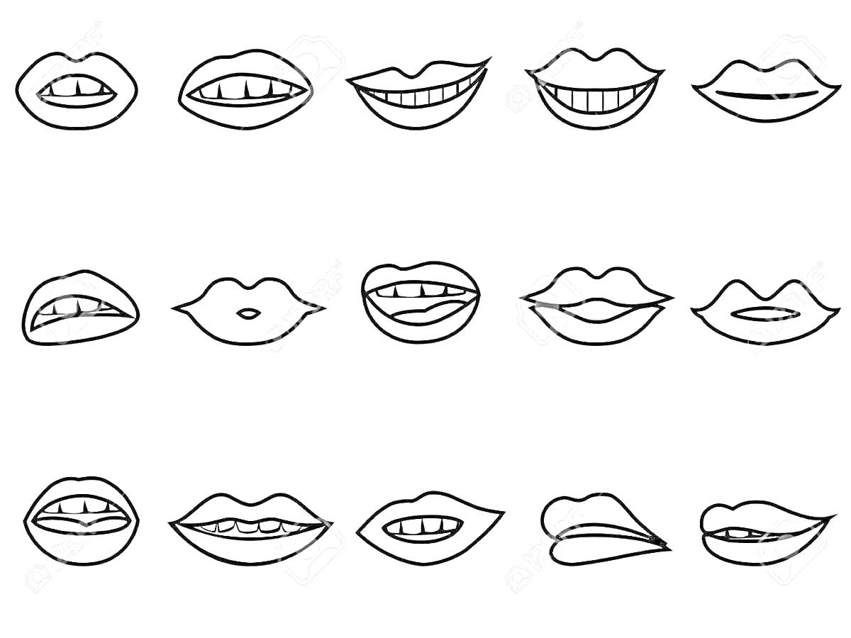 На раскраске изображено: Губы, Зубы, Язык, Рот, Для детей, Контурные рисунки