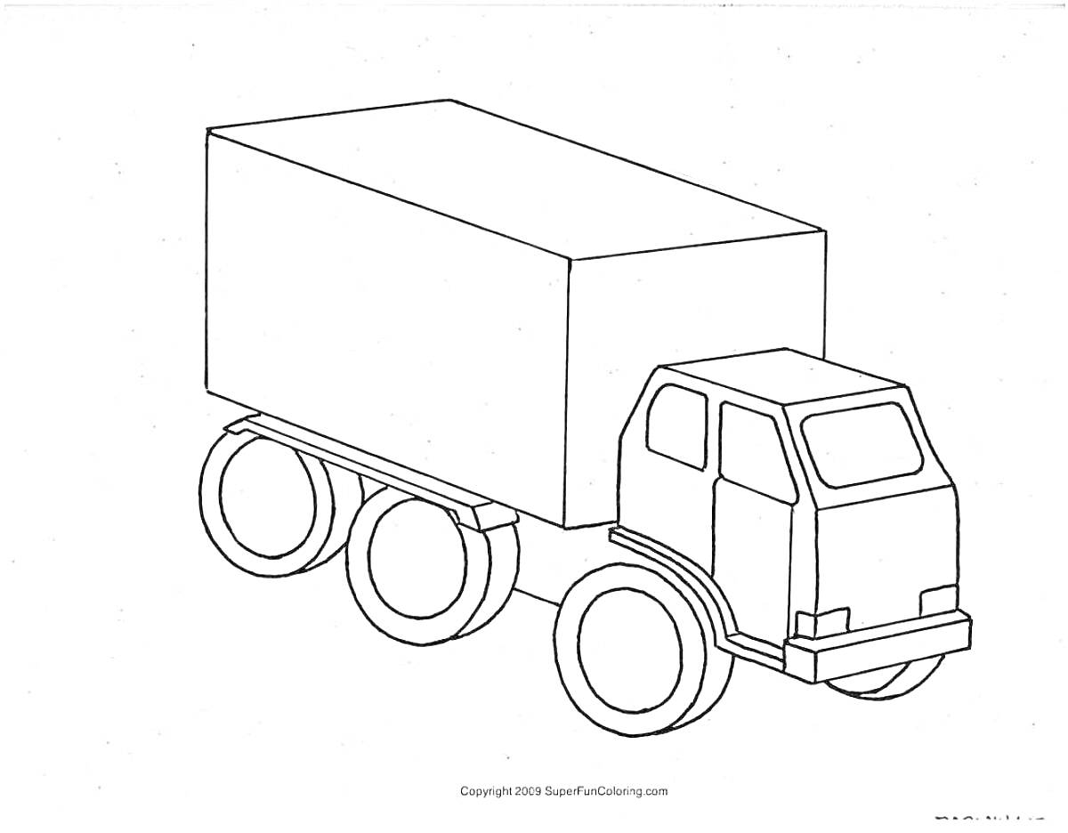 Раскраска Грузовик с кабиной и закрытым грузовым отсеком