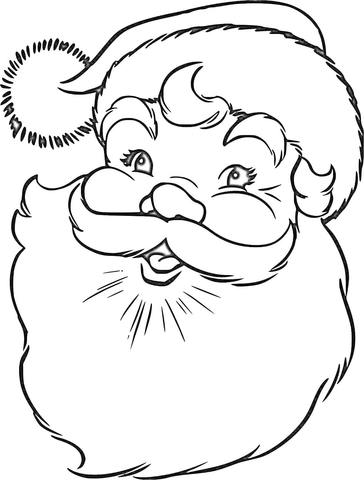 Раскраска Маска Деда Мороза с шапкой, бородой и усами