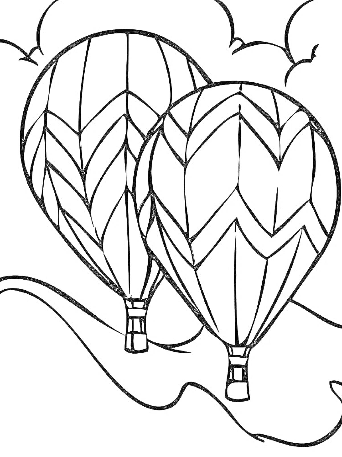 На раскраске изображено: Воздушные шары, Полет, Небо, Облака, Воздух, Для детей, Активный отдых