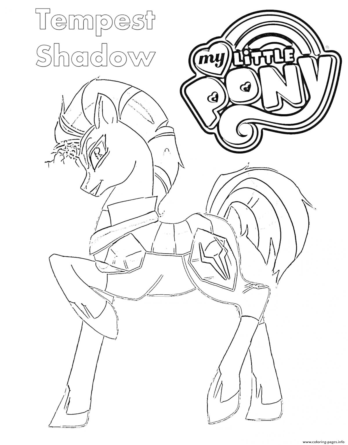 Раскраска Пони Tempest Shadow с логотипом 