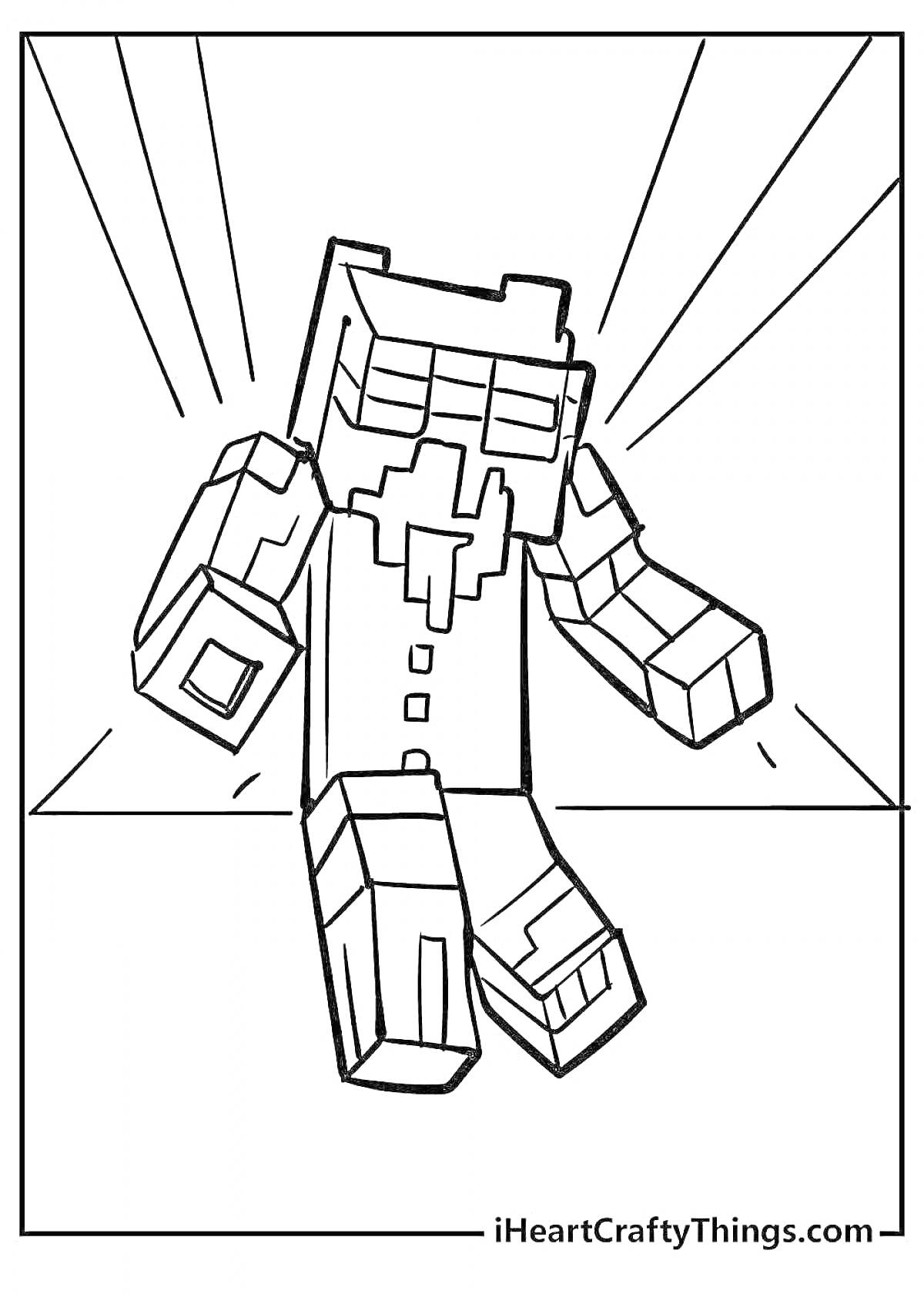 Раскраска Майнкрафт персонаж в машинном костюме с эффектом сияния