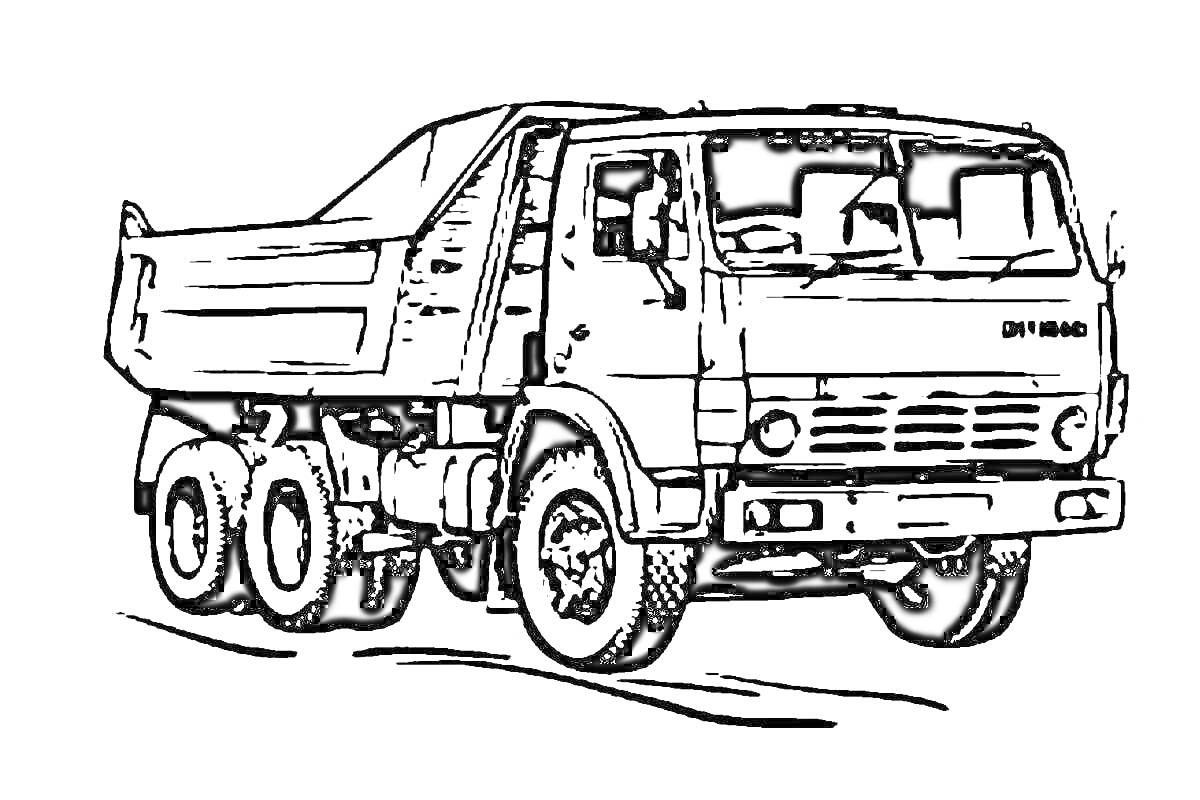 Раскраска Камаз-самосвал с детализированным кузовом и кабиной