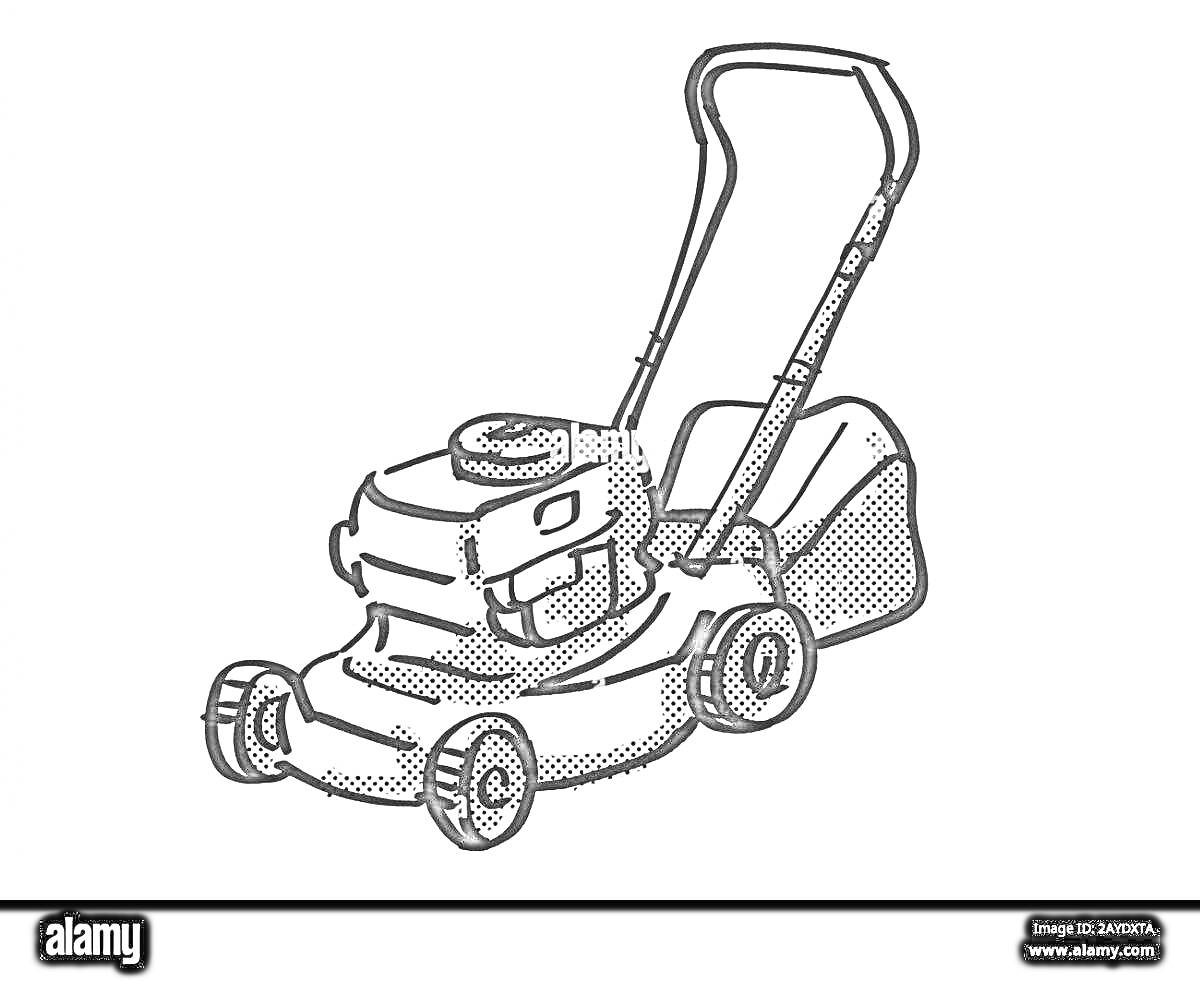 Раскраска ручная газонокосилка с ручкой и корзиной для травы
