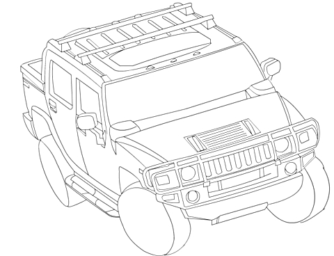Раскраска Раскраска Хаммер, внедорожник с багажником на крыше и крупными колесами