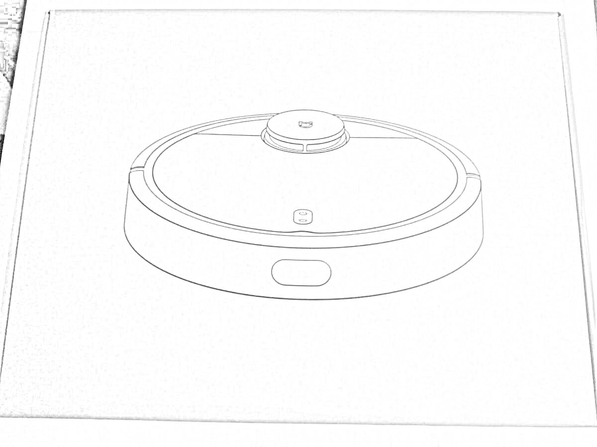 Раскраска Чертеж робот-пылесоса с круглой формой, камера для навигации, кнопка включения