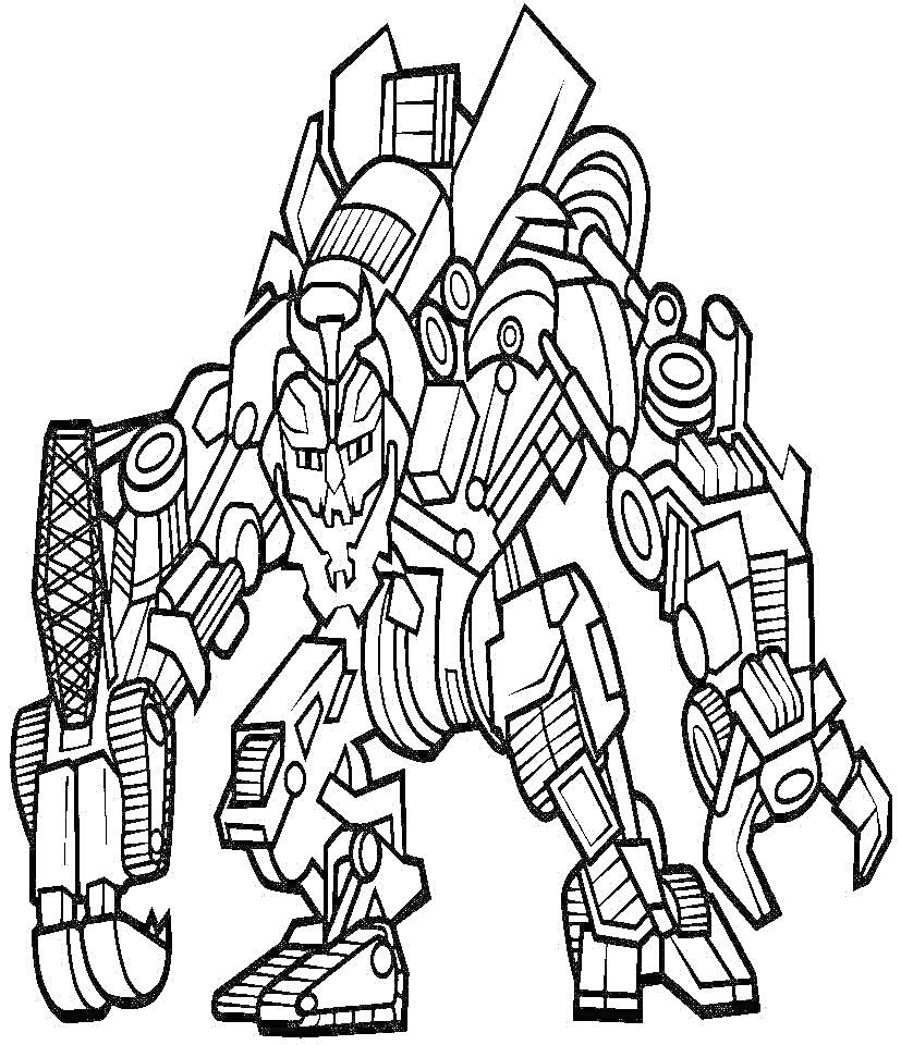 Раскраска Робот-воин с массивными руками и бронированным корпусом