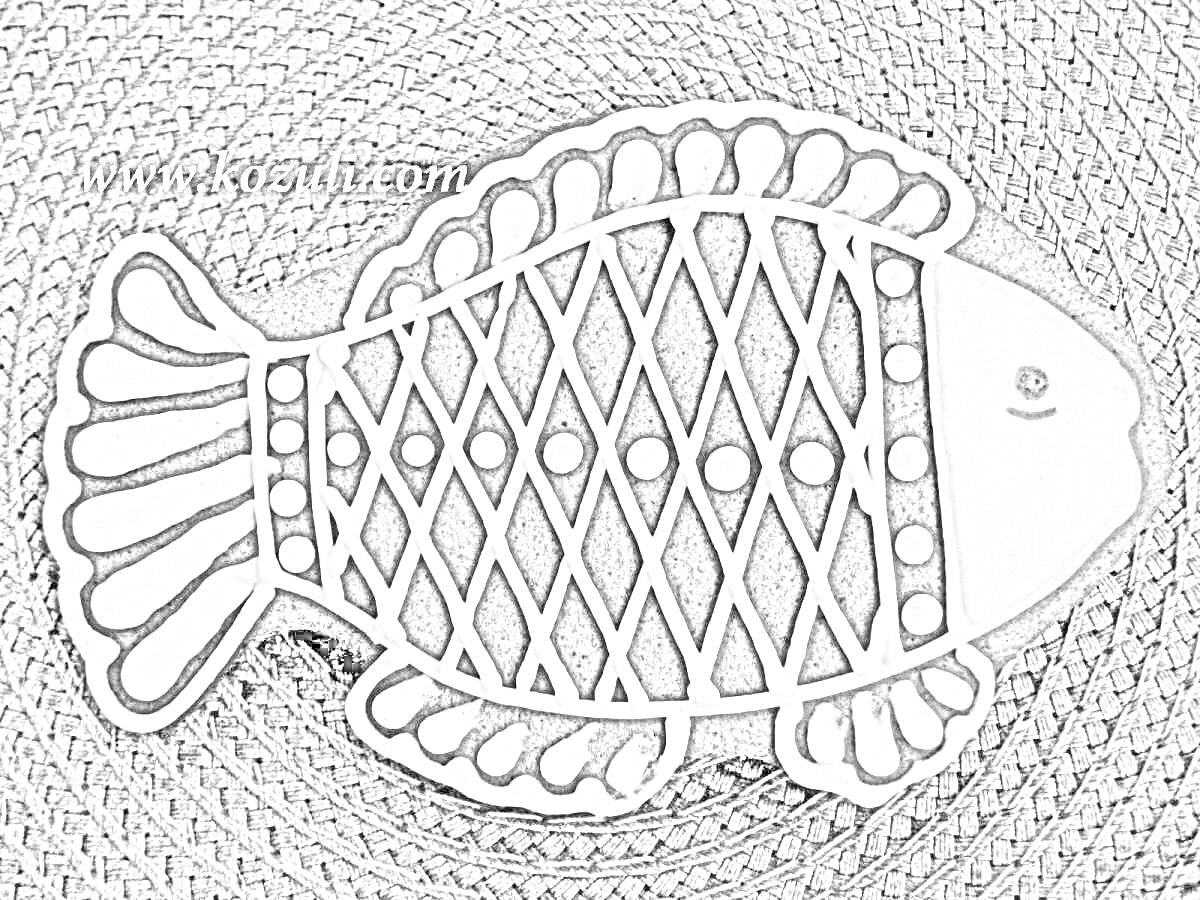 На раскраске изображено: Рыба, Пряник, Глазурь, Выпечка, Сладости