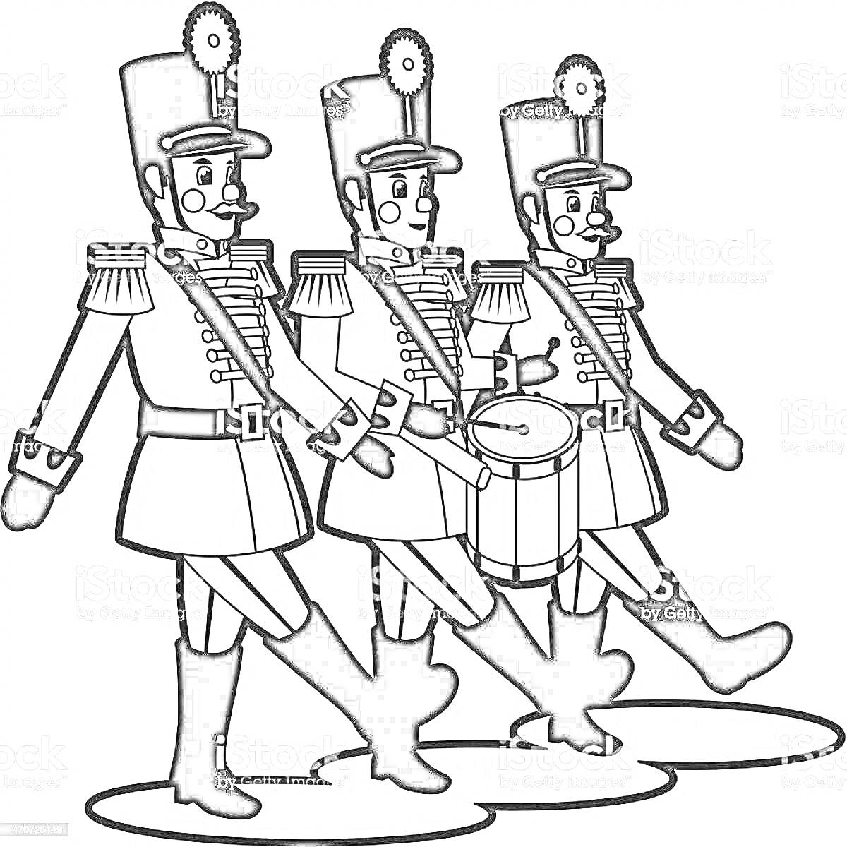 На раскраске изображено: Марш, Барабан, Парадная форма, Военный