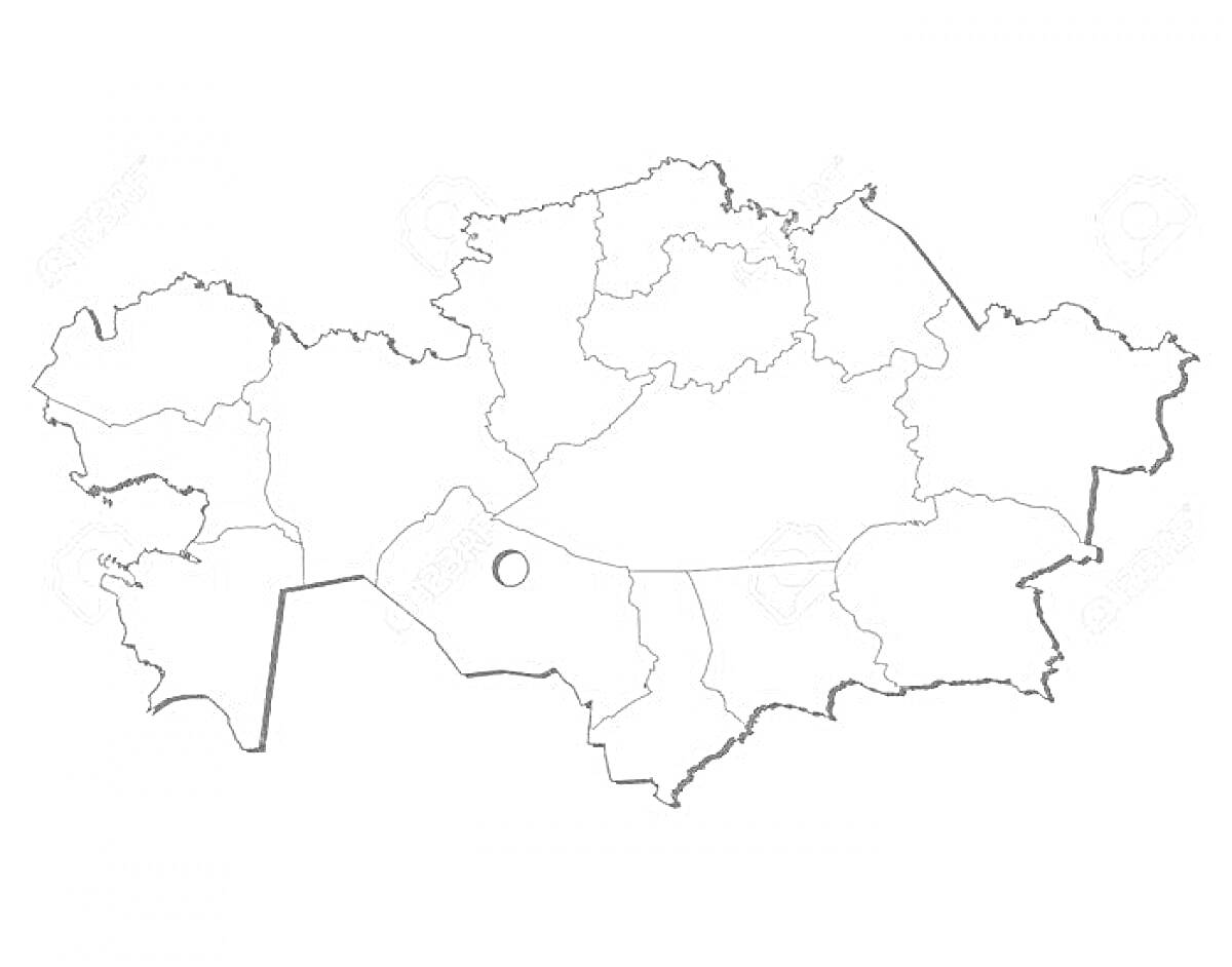 Раскраска Контурная карта Казахстана с границами областей