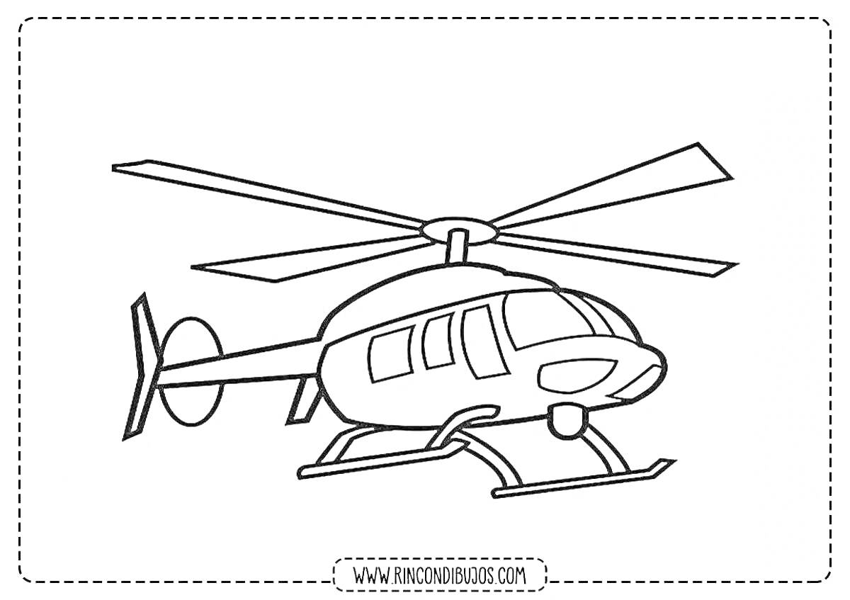 Раскраска Вертолет с двумя пропеллерами и посадочными лыжами