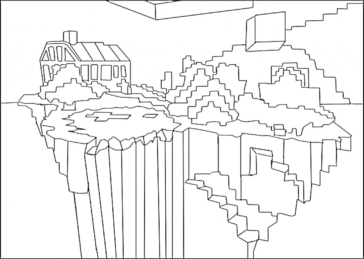 Парящий остров с домом в стиле Майкнрафт