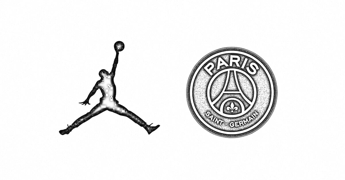 Раскраска Логотип Paris Saint-Germain и логотип Jumpman