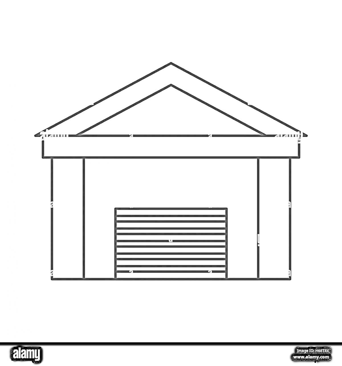 Раскраска Гараж с треугольной крышей и опущенной ролетой