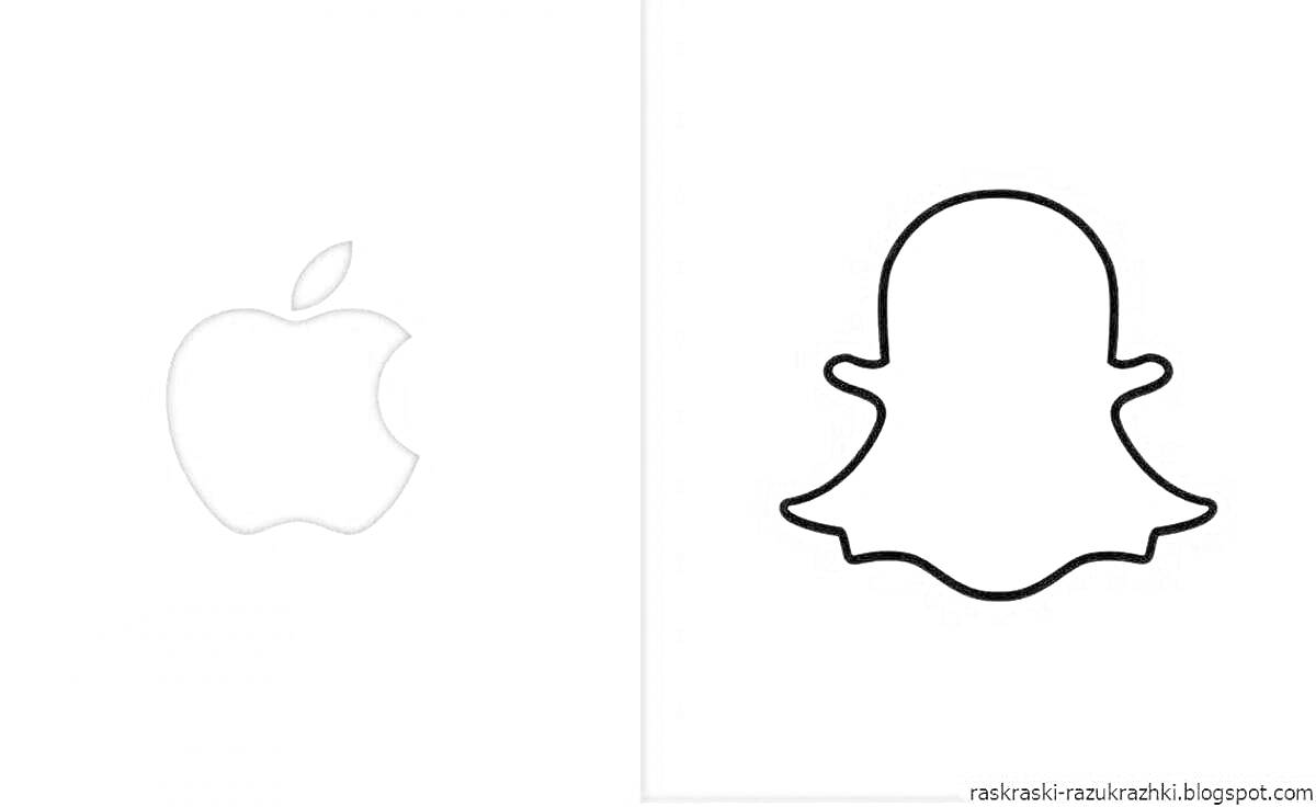 Раскраска Логотипы Apple и Snapchat на сером и белом фоне