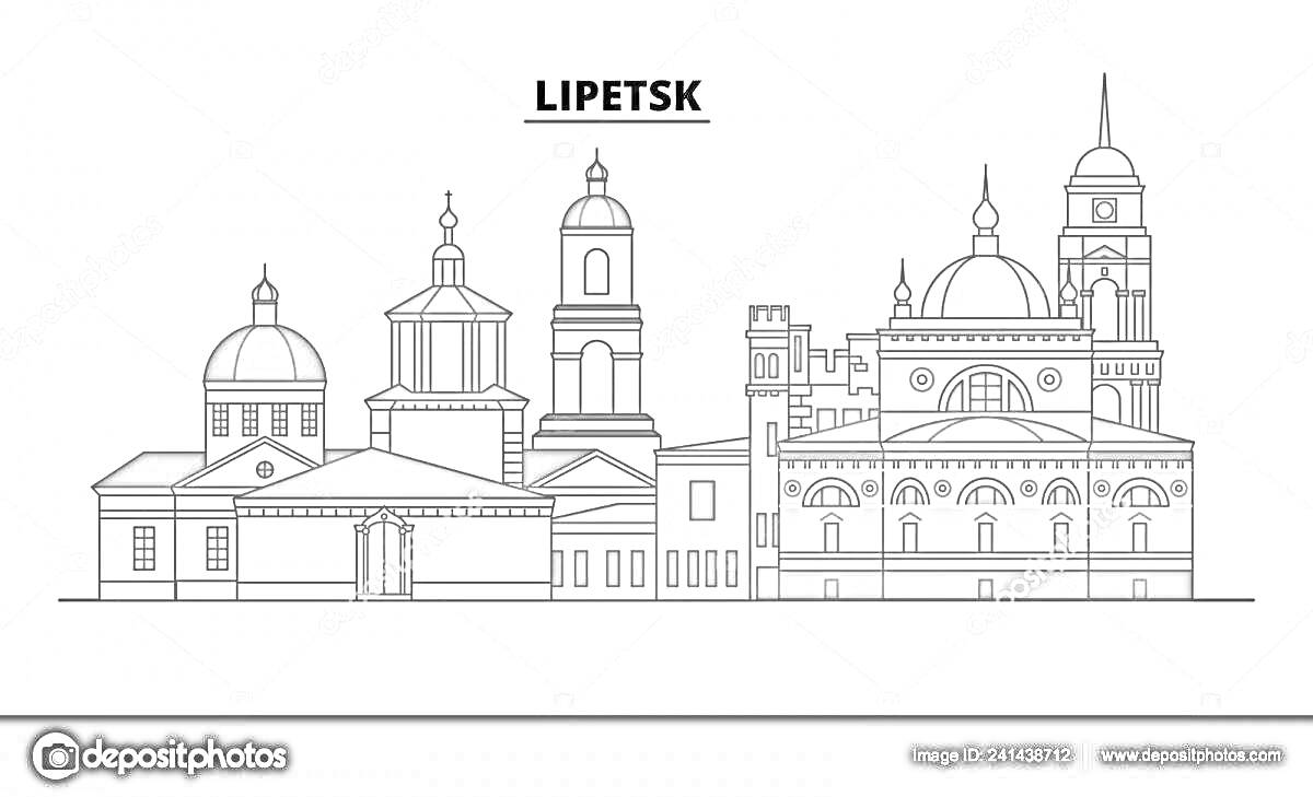 На раскраске изображено: Липецк, Архитектура, Достопримечательности, Церковь, Музей, Россия