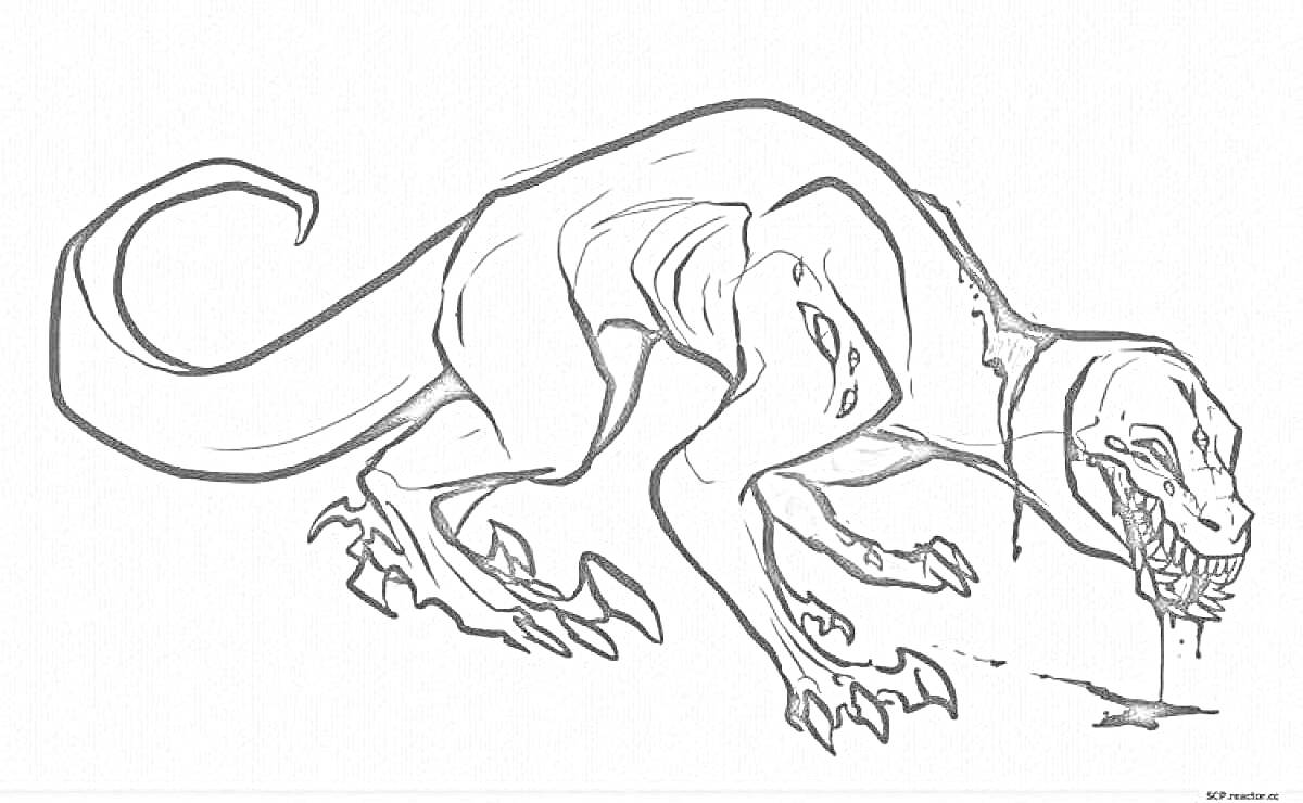 Раскраска Собака-ящер с несколькими глазами и капающей слюной
