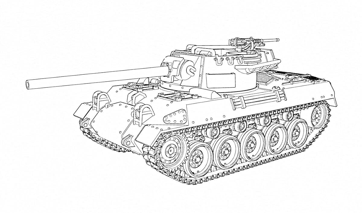 На раскраске изображено: Танк, Немецкий танк, Гусеницы, Военная техника, Бронетехника, Оружие, Пулемет