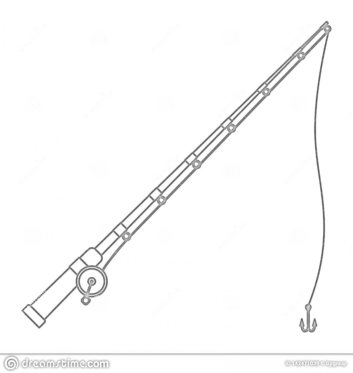 На раскраске изображено: Удочка, Катушка, Рыбалка, Снасти
