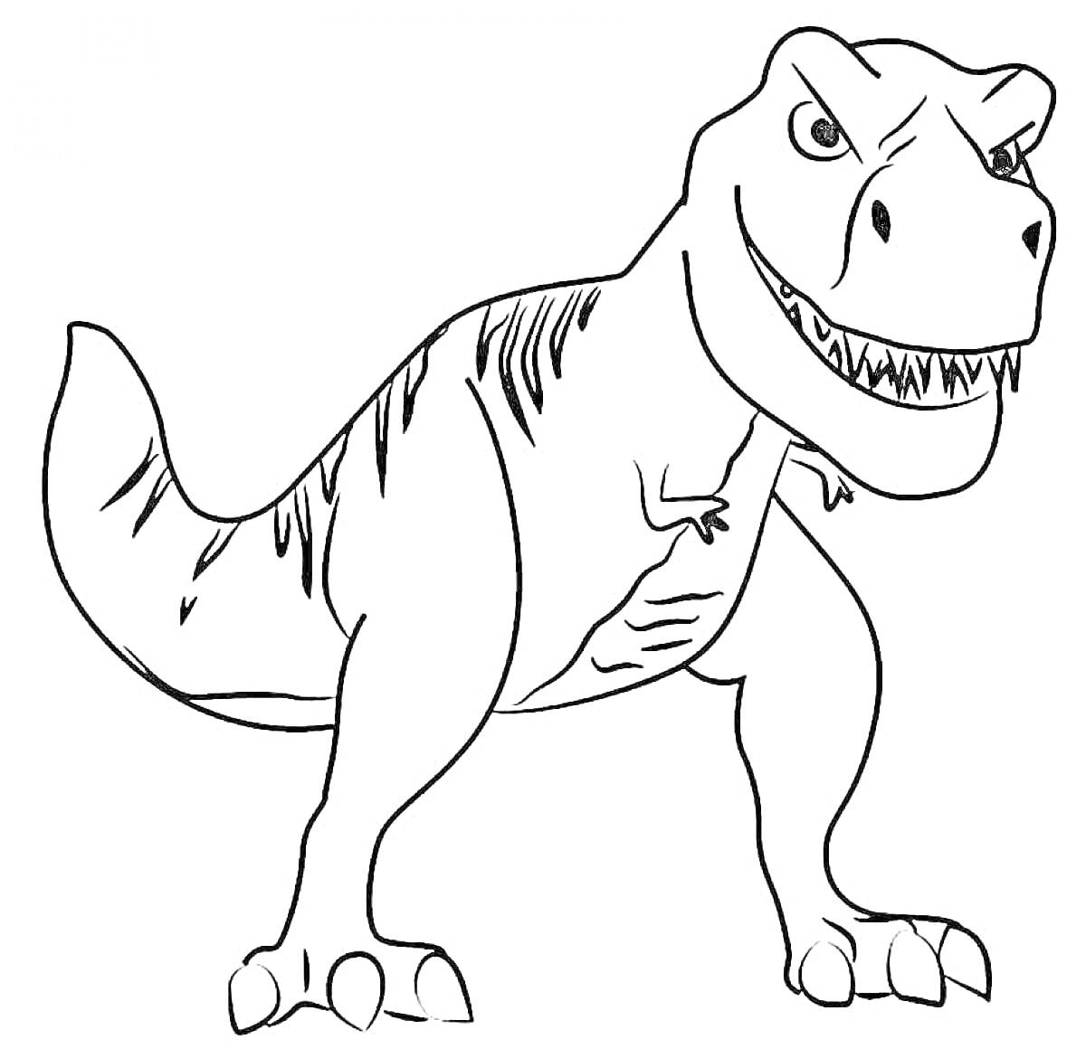 На раскраске изображено: Динозавр, Открытая пасть, Когти