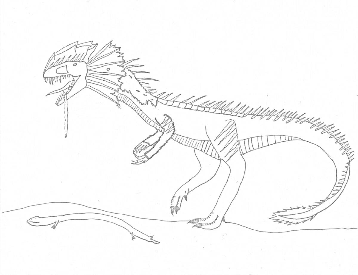 На раскраске изображено: Дилофозавр, Динозавр, Гребень, Ветка